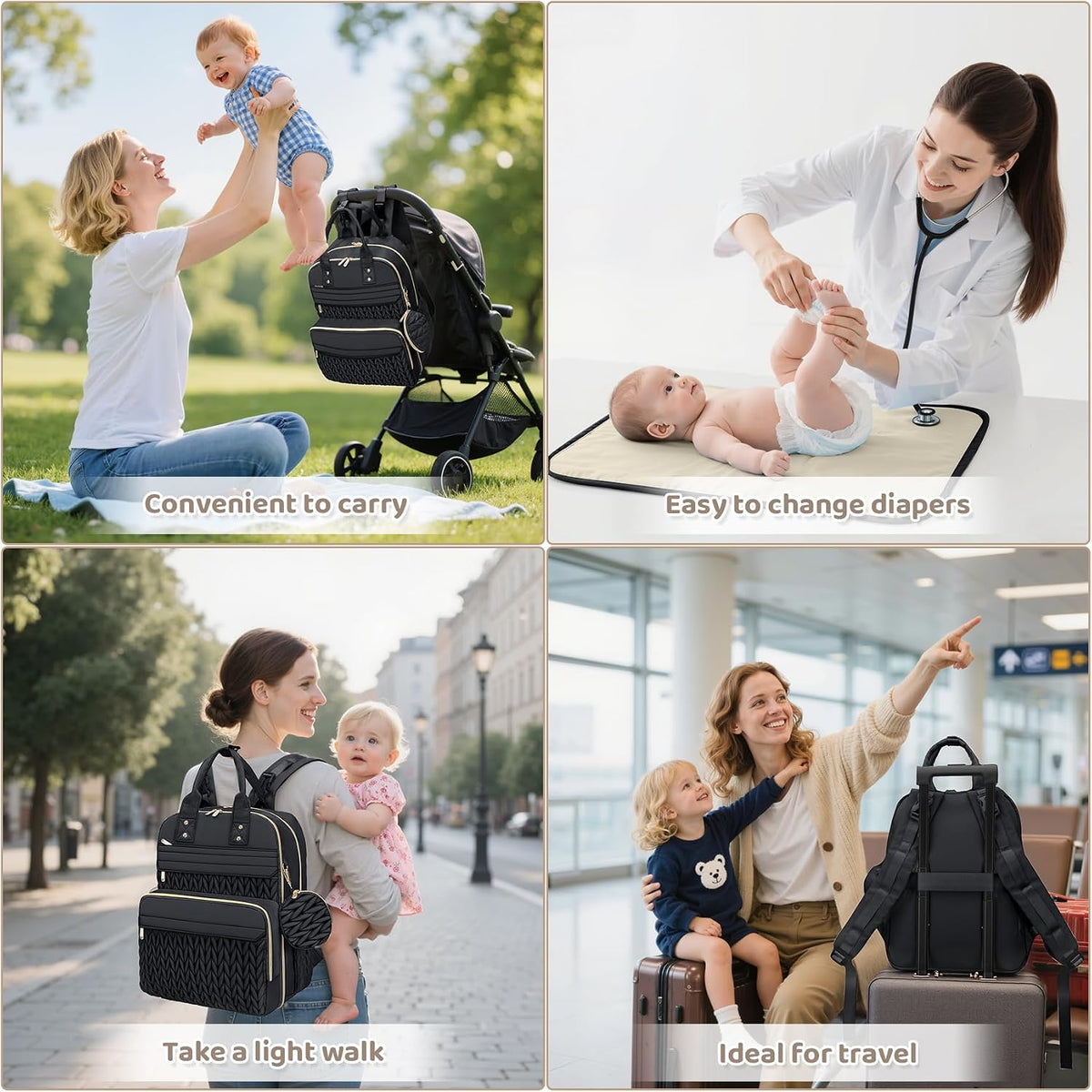 Diaper Bag Backpack, Waterproof Large Baby Bag with Changing Pad, Khaki