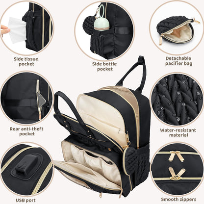 Diaper Bag Backpack, Waterproof Large Baby Bag with Changing Pad, Khaki