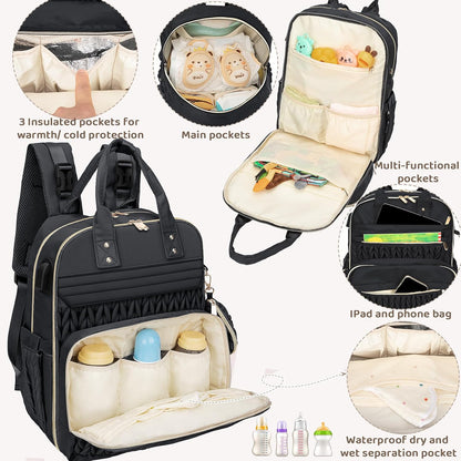 Diaper Bag Backpack, Waterproof Large Baby Bag with Changing Pad, Khaki