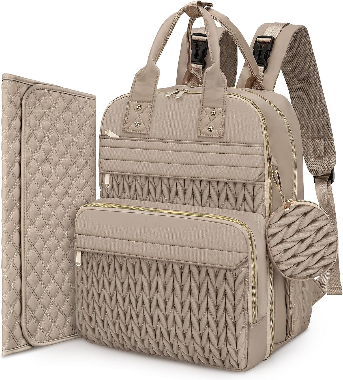 Diaper Bag Backpack, Waterproof Large Baby Bag with Changing Pad, Khaki