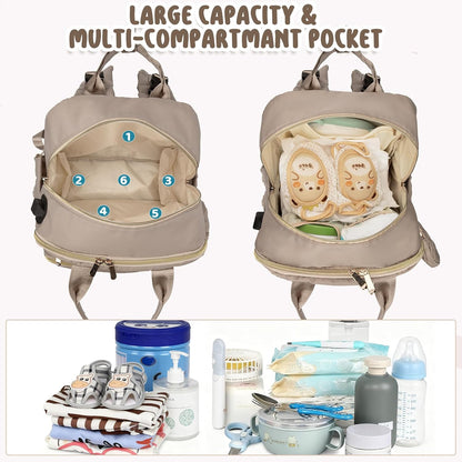 Diaper Bag Backpack, Waterproof Large Baby Bag with Changing Pad, Khaki