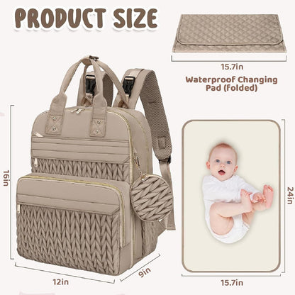Diaper Bag Backpack, Waterproof Large Baby Bag with Changing Pad, Khaki
