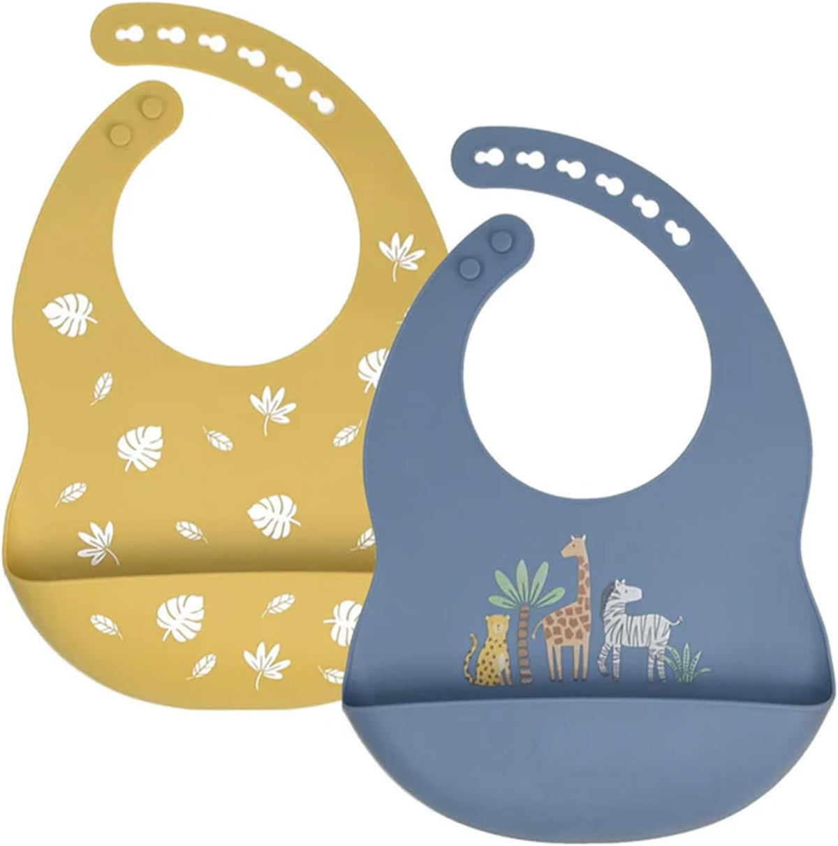 Baby Silicone Bibs 2 Sets Baby Bibs with Food Catcher for Girls Boys Toddlers BPA Free Waterproof Soft Durable