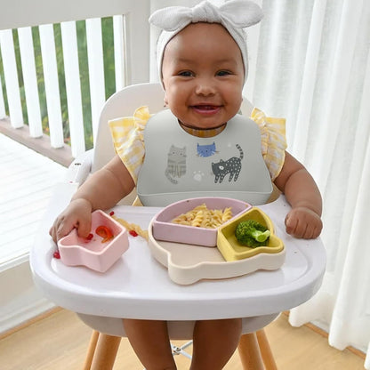 Baby Silicone Bibs 2 Sets Baby Bibs with Food Catcher for Girls Boys Toddlers BPA Free Waterproof Soft Durable