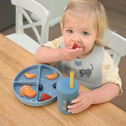 Baby Silicone Bibs 2 Sets Baby Bibs with Food Catcher for Girls Boys Toddlers BPA Free Waterproof Soft Durable
