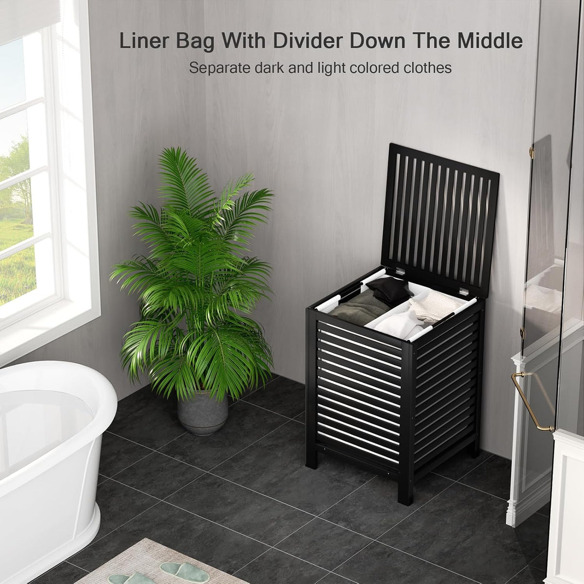 120L Bamboo Laundry Hamper with Lid and Removable Liner Bag, Black