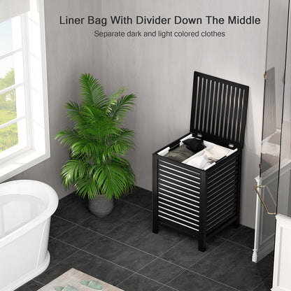 120L Bamboo Laundry Hamper with Lid and Removable Liner Bag, Black