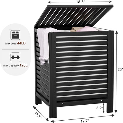 120L Bamboo Laundry Hamper with Lid and Removable Liner Bag, Black
