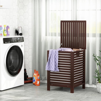 120L Bamboo Laundry Hamper with Lid and Removable Liner Bag, Black