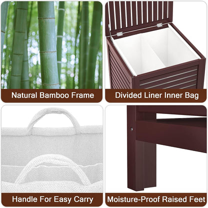 120L Bamboo Laundry Hamper with Lid and Removable Liner Bag, Black