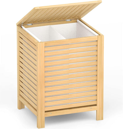 120L Bamboo Laundry Hamper with Lid and Removable Liner Bag, Black