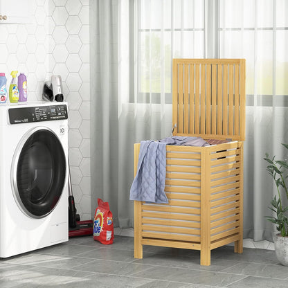 120L Bamboo Laundry Hamper with Lid and Removable Liner Bag, Black