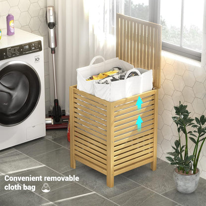 120L Bamboo Laundry Hamper with Lid and Removable Liner Bag, Black