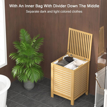 120L Bamboo Laundry Hamper with Lid and Removable Liner Bag, Black