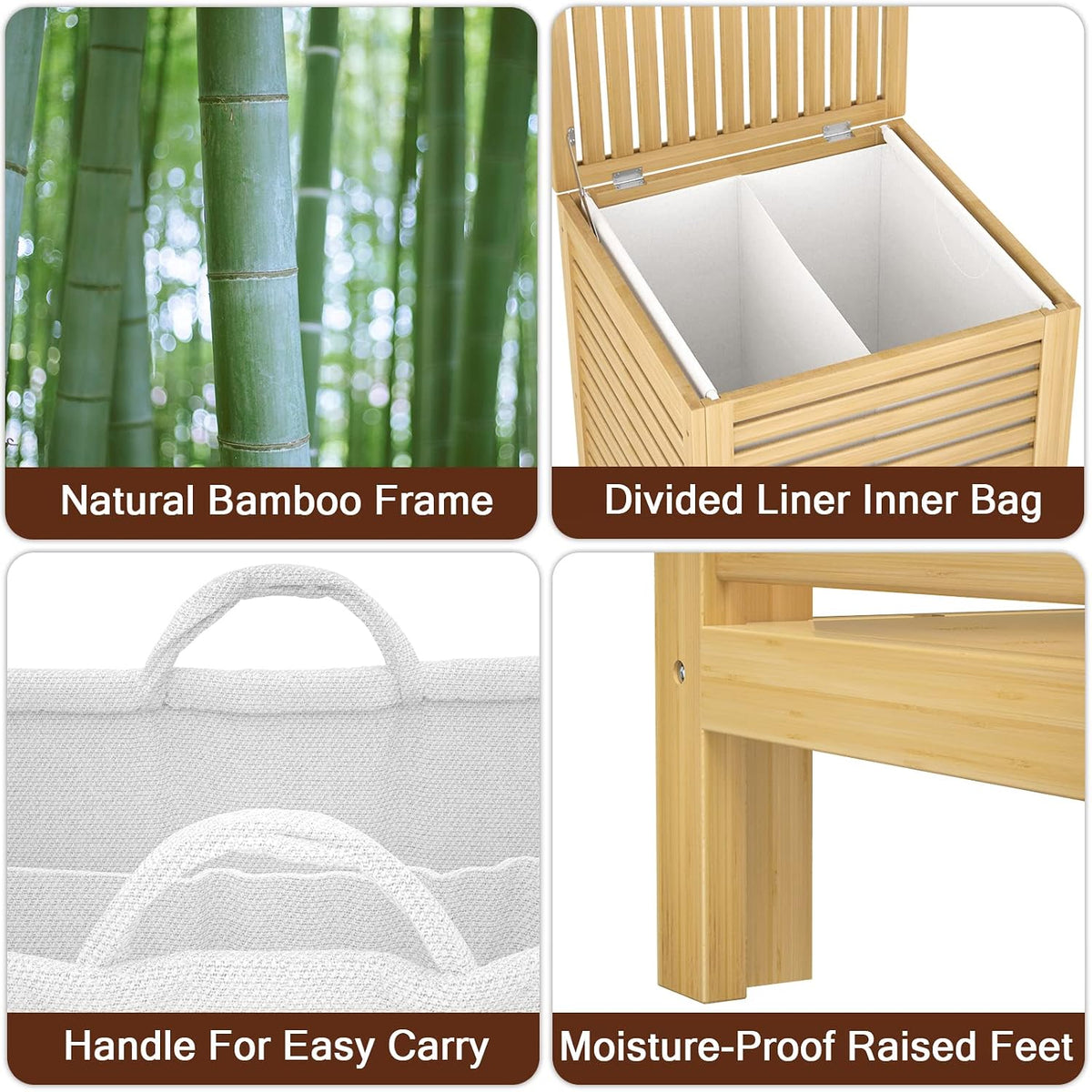 120L Bamboo Laundry Hamper with Lid and Removable Liner Bag, Black