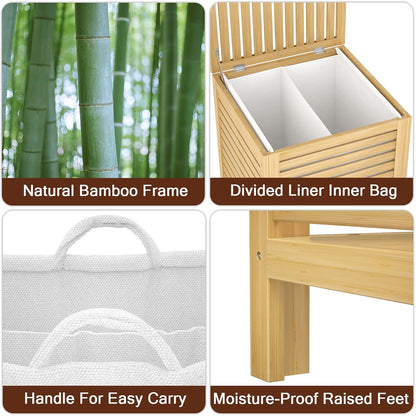 120L Bamboo Laundry Hamper with Lid and Removable Liner Bag, Black
