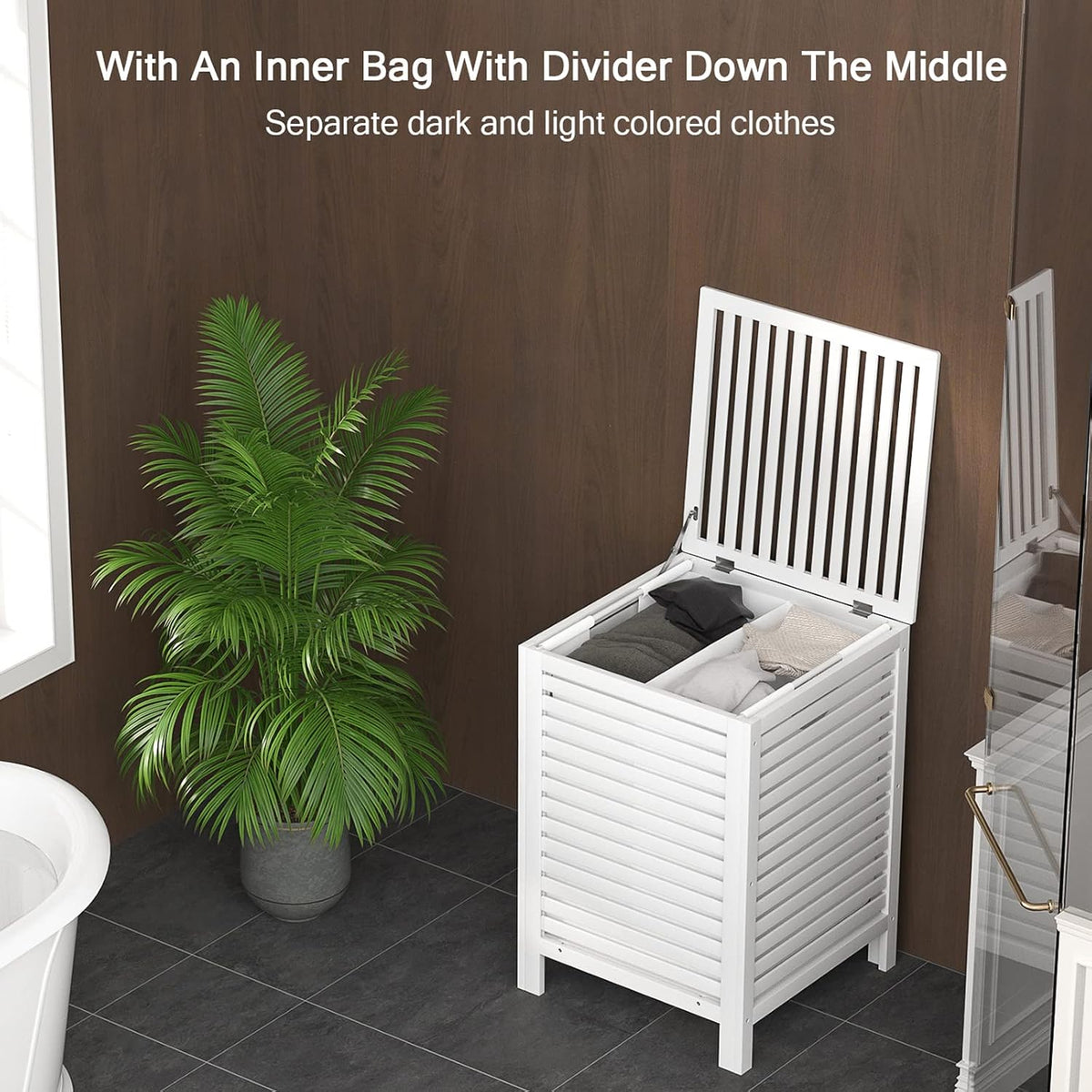 120L Bamboo Laundry Hamper with Lid and Removable Liner Bag, Black