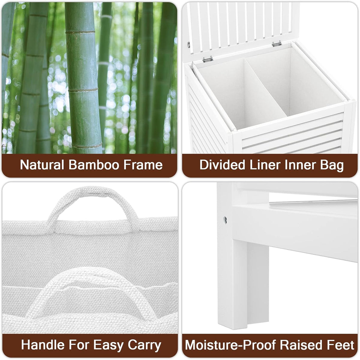 120L Bamboo Laundry Hamper with Lid and Removable Liner Bag, Black