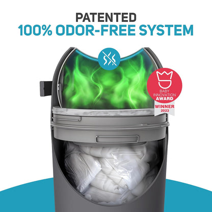 Magic Diaper Pail - Patented 100% Odor-Free System with Child-Safe Lock - Award-Winning Design - No Refills Required - Works with Regular Trash Bags - Gray