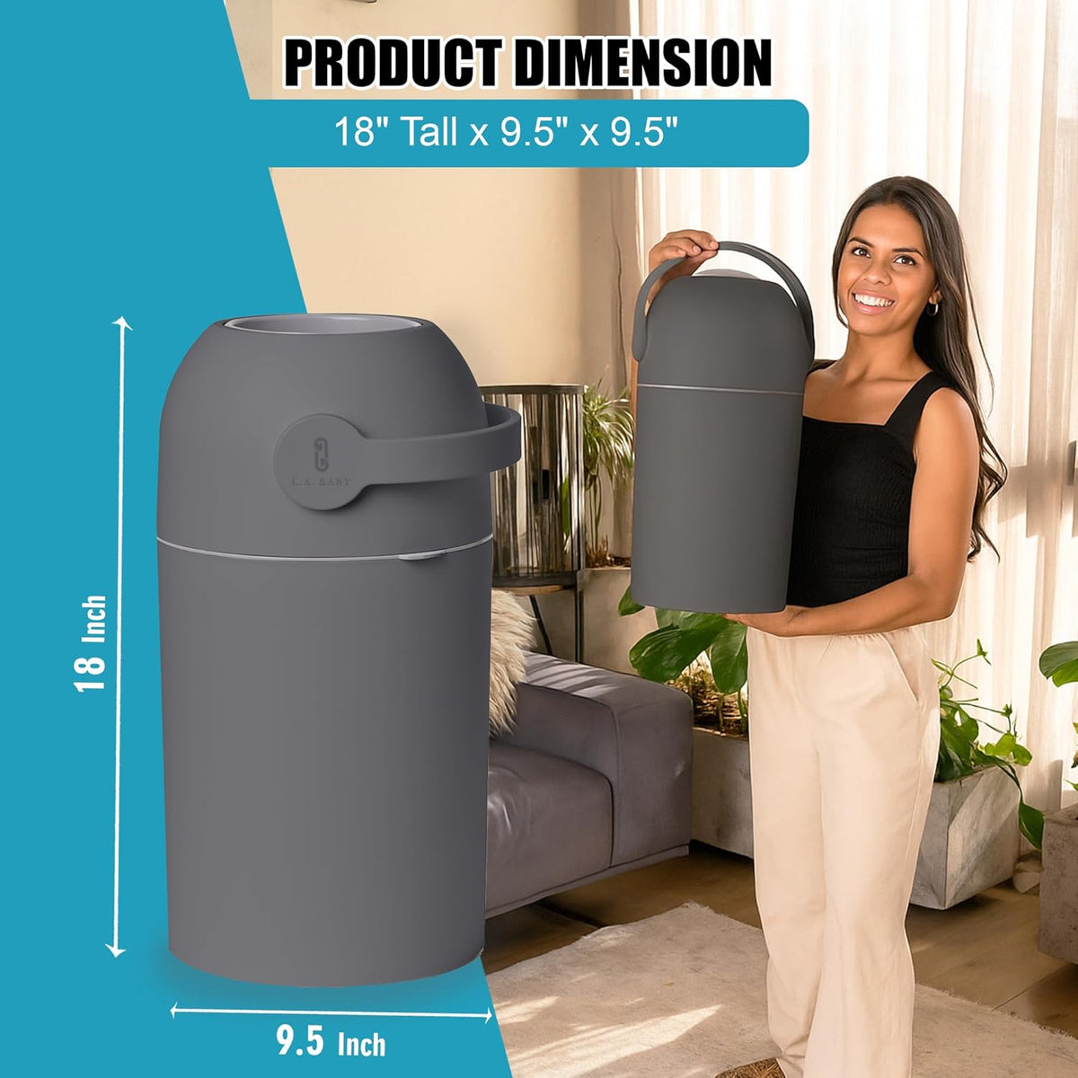 Magic Diaper Pail - Patented 100% Odor-Free System with Child-Safe Lock - Award-Winning Design - No Refills Required - Works with Regular Trash Bags - Gray