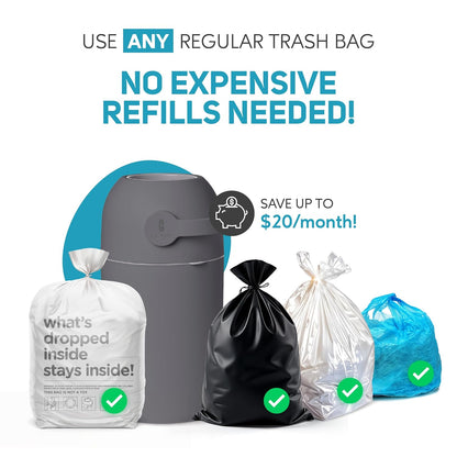 Magic Diaper Pail - Patented 100% Odor-Free System with Child-Safe Lock - Award-Winning Design - No Refills Required - Works with Regular Trash Bags - Gray