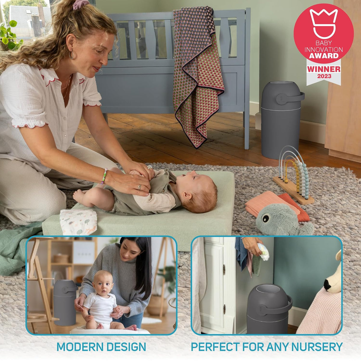 Magic Diaper Pail - Patented 100% Odor-Free System with Child-Safe Lock - Award-Winning Design - No Refills Required - Works with Regular Trash Bags - Gray