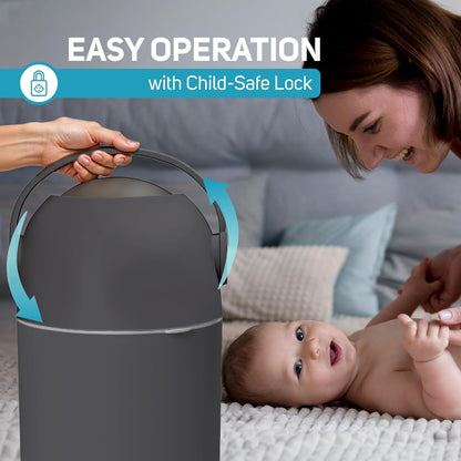 Magic Diaper Pail - Patented 100% Odor-Free System with Child-Safe Lock - Award-Winning Design - No Refills Required - Works with Regular Trash Bags - Gray