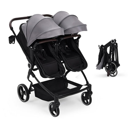 Double Stroller for Newborn & Toddler, Lightweight Tandem Stroller with Compact One-Hand Fold, Adjustable Recline & Extendable Canopy, Parent Cup Holders, Ideal for Twins & Kids Travel