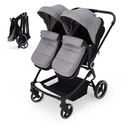 Double Stroller for Newborn & Toddler, Lightweight Tandem Stroller with Compact One-Hand Fold, Adjustable Recline & Extendable Canopy, Parent Cup Holders, Ideal for Twins & Kids Travel