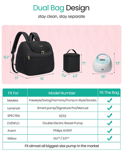 Breast Pump Bag for Spectra S1/S2 & Medela with Insulated Cooler