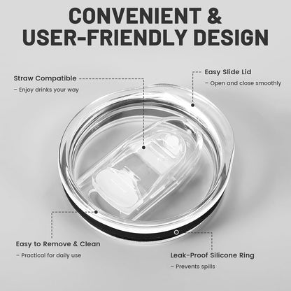 10 Packs 20oz Skinny Tumbler Lid Replacement, Replacement Lids for Tumblers 2.76inch Mouth, Spill Proof Splash Resistant Silicone Sliding Covers BPA-Free & Dishwasher Safe