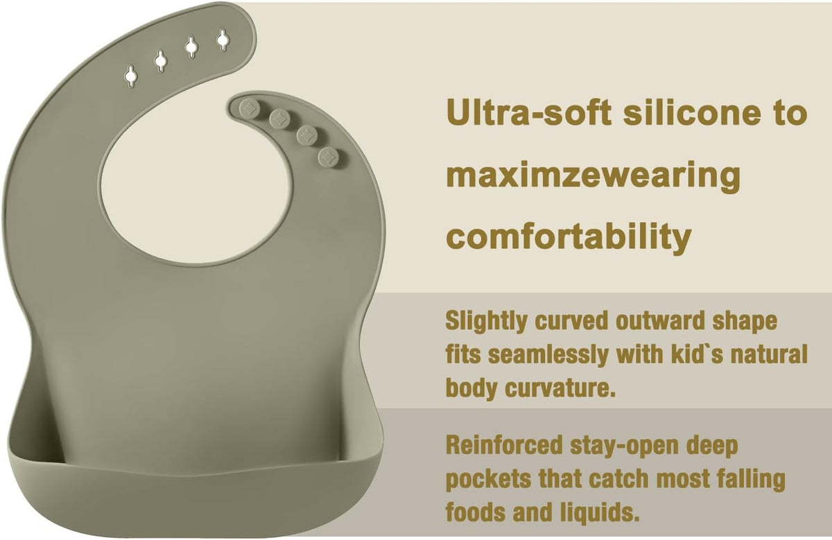 Set of 3 Silicone Baby Bibs, Waterproof Soft Adjustable Bibs for Babies Toddlers 10-72 Months