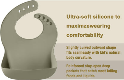 Set of 3 Silicone Baby Bibs, Waterproof Soft Adjustable Bibs for Babies Toddlers 10-72 Months
