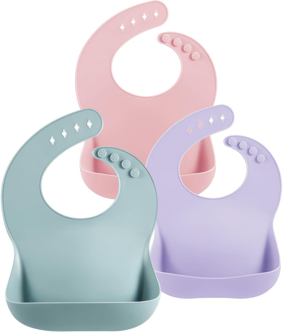 Set of 3 Silicone Baby Bibs, Waterproof Soft Adjustable Bibs for Babies Toddlers 10-72 Months