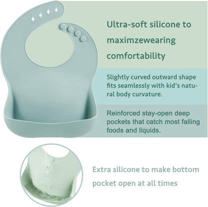 Set of 3 Silicone Baby Bibs, Waterproof Soft Adjustable Bibs for Babies Toddlers 10-72 Months