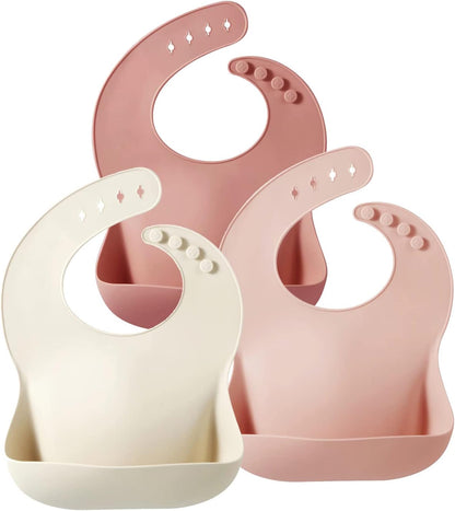 Set of 3 Silicone Baby Bibs, Waterproof Soft Adjustable Bibs for Babies Toddlers 10-72 Months