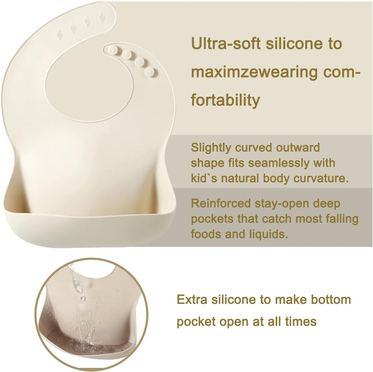 Set of 3 Silicone Baby Bibs, Waterproof Soft Adjustable Bibs for Babies Toddlers 10-72 Months