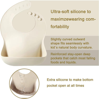 Set of 3 Silicone Baby Bibs, Waterproof Soft Adjustable Bibs for Babies Toddlers 10-72 Months