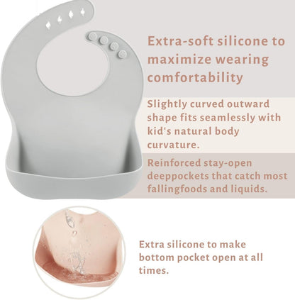 Set of 3 Silicone Baby Bibs, Waterproof Soft Adjustable Bibs for Babies Toddlers 10-72 Months