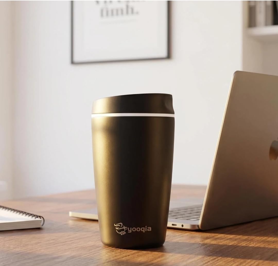 Insulated Travel Coffee Tumbler, Stainless Steel, Leak Proof, BPA Free, 12 oz (black)