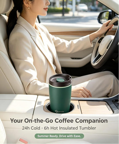 Insulated Travel Coffee Tumbler, Stainless Steel, Leak Proof, BPA Free, 12 oz (black)