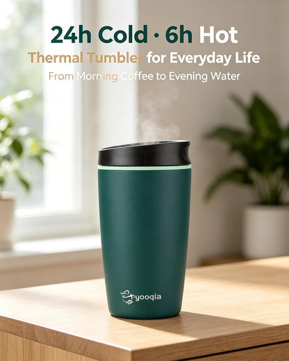 Insulated Travel Coffee Tumbler, Stainless Steel, Leak Proof, BPA Free, 12 oz (black)