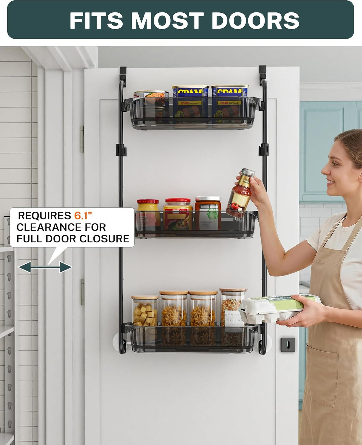 Over the Door Organizer, 6-Tier Hanging Door Organizer White