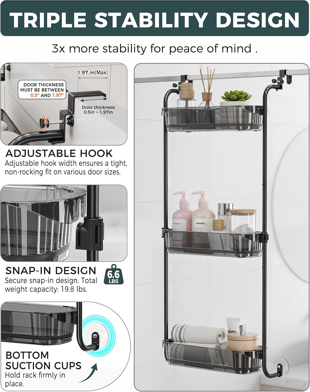 Over the Door Organizer, 6-Tier Hanging Door Organizer White