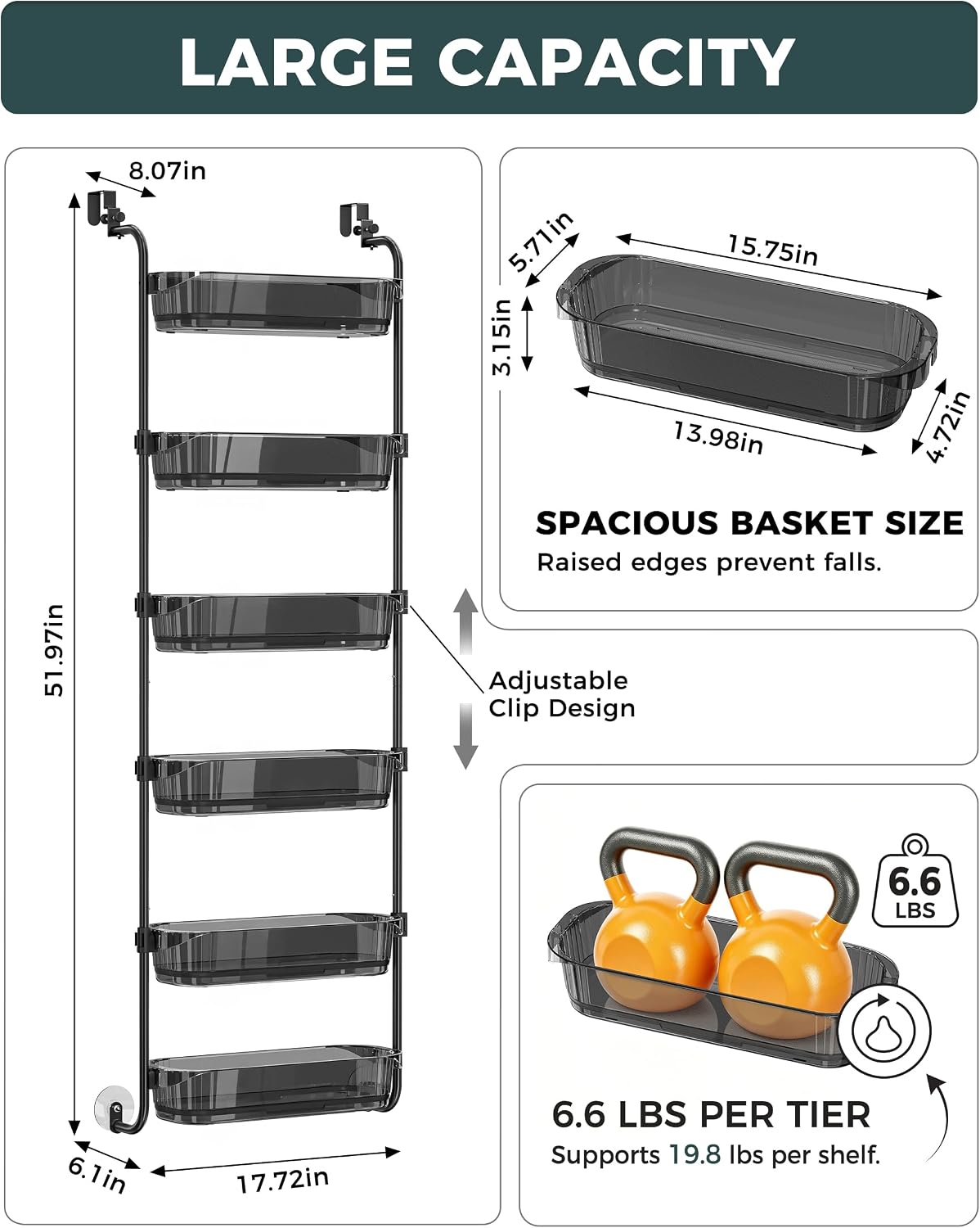Over the Door Organizer, 6-Tier Hanging Door Organizer White