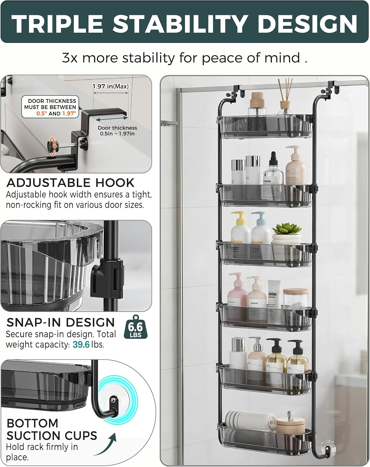 Over the Door Organizer, 6-Tier Hanging Door Organizer White