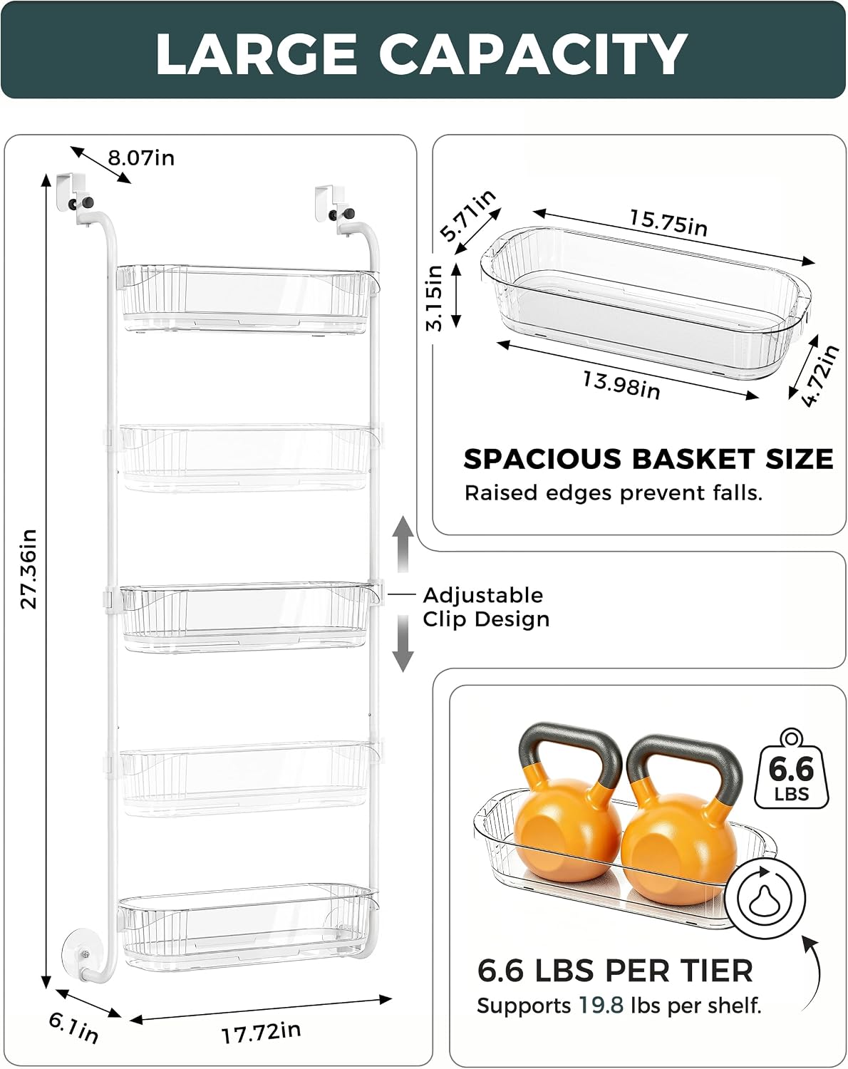 Over the Door Organizer, 6-Tier Hanging Door Organizer White