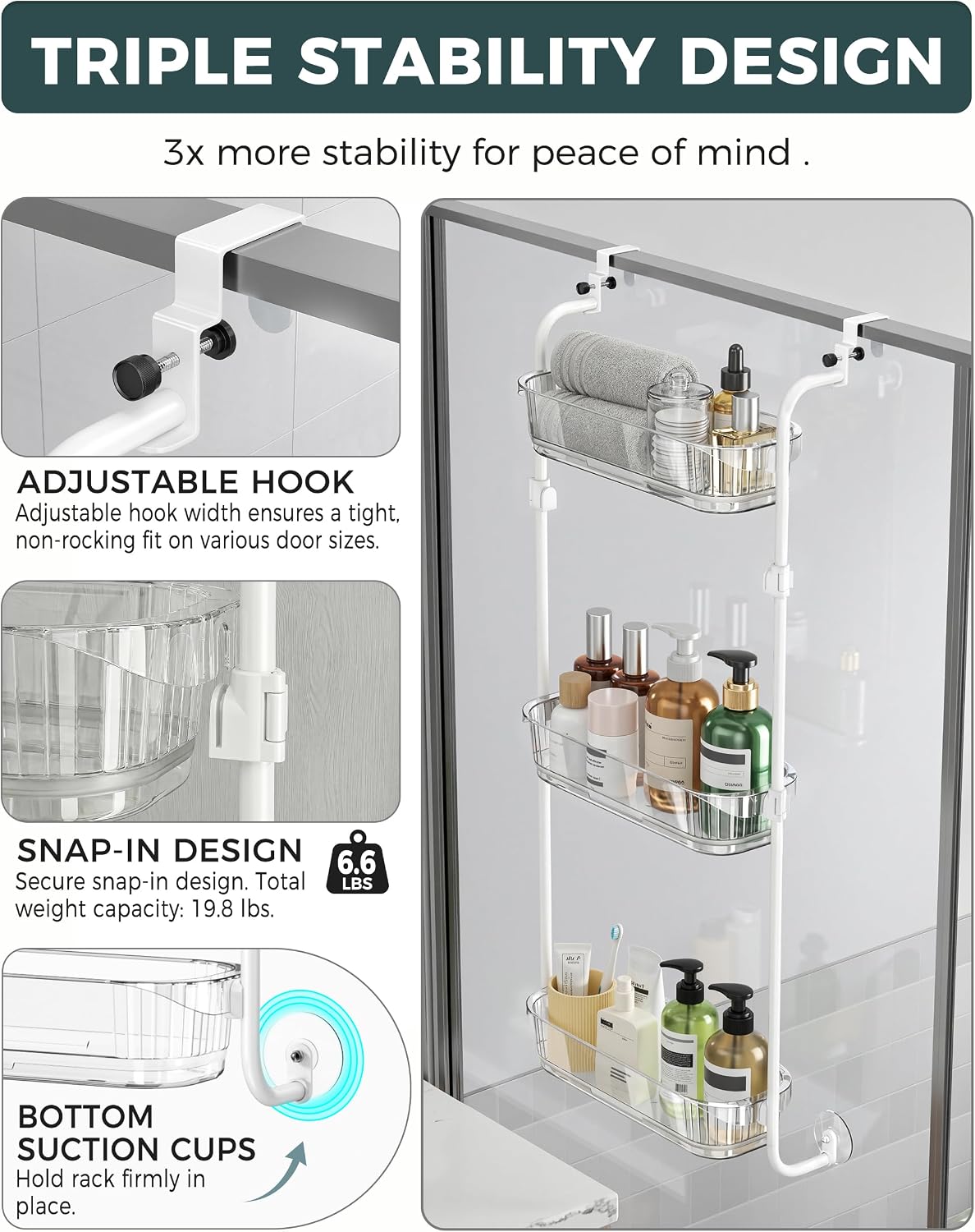 Over the Door Organizer, 6-Tier Hanging Door Organizer White