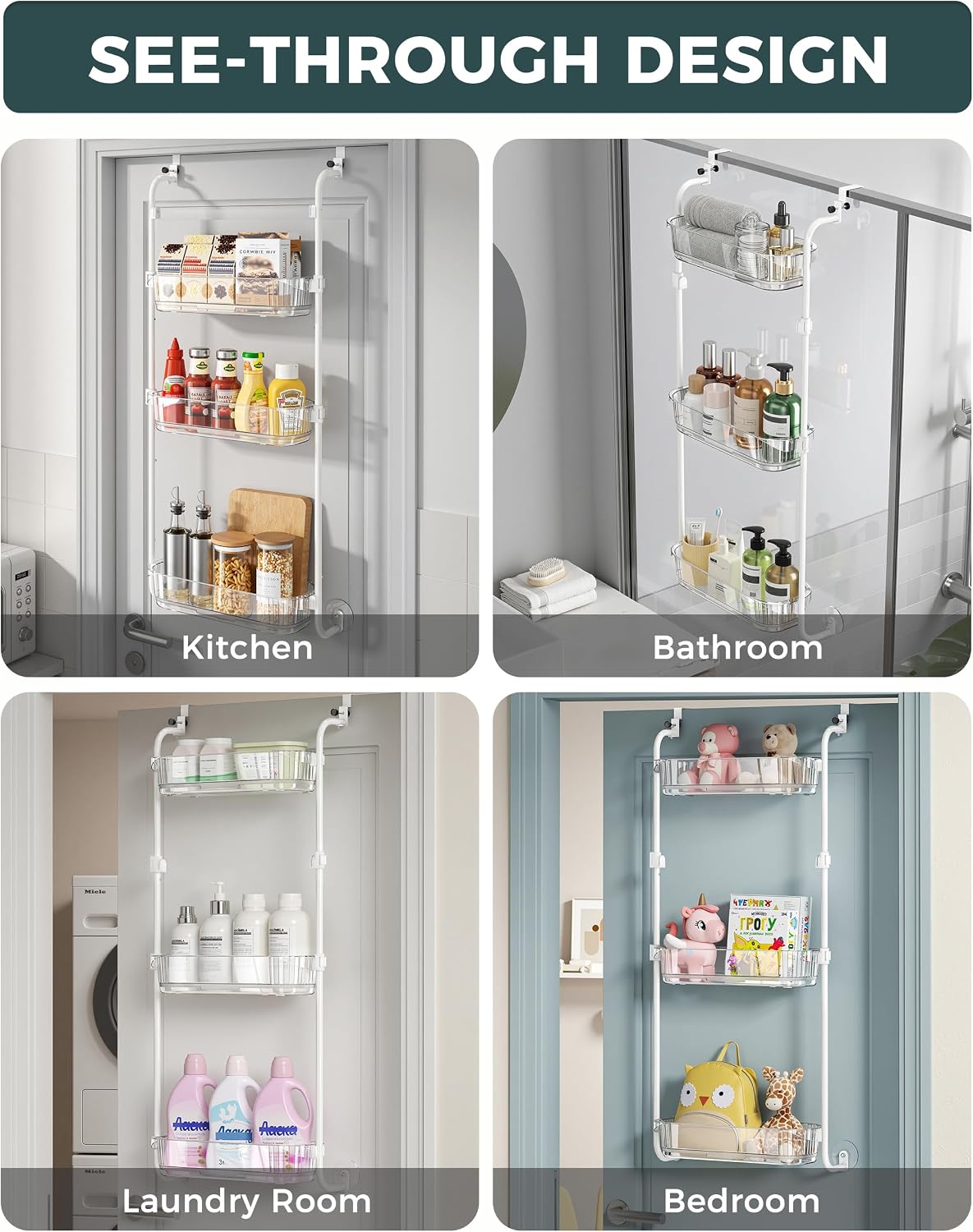 Over the Door Organizer, 6-Tier Hanging Door Organizer White