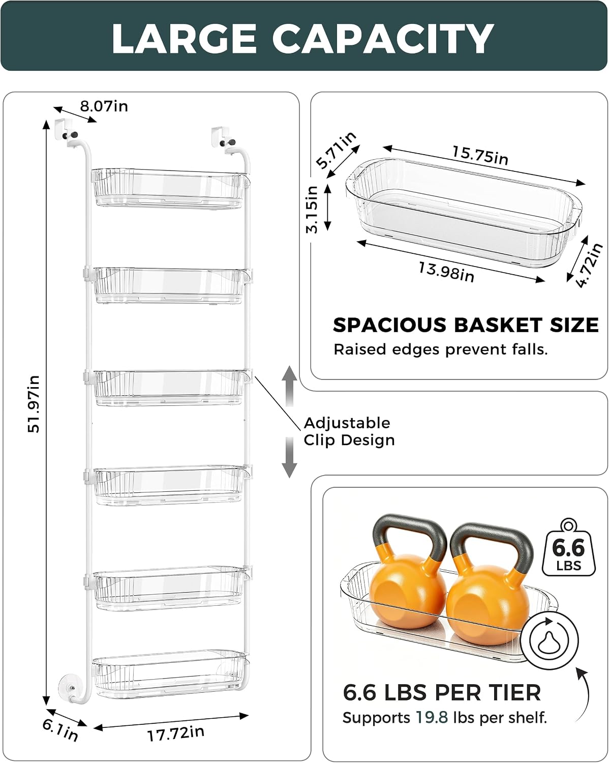 Over the Door Organizer, 6-Tier Hanging Door Organizer White